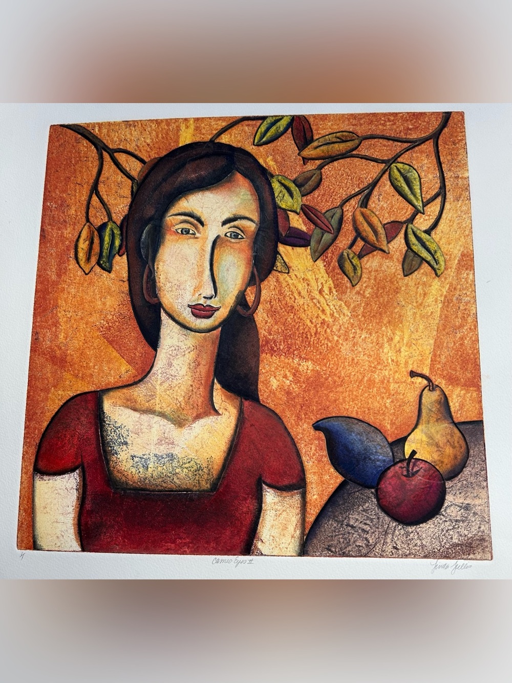 Abstract Woman Portrait Painting in Red and Orange 16x16”